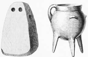 No. 198. A piece of Terra-cotta, with two holes slightly sunk in front like eyes, and a hole perforated from side to side (8 M.).